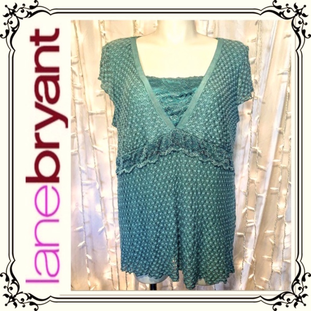 LANE BRYANT ⭐️ Victorian Sea Green Stretch Lace Blouse